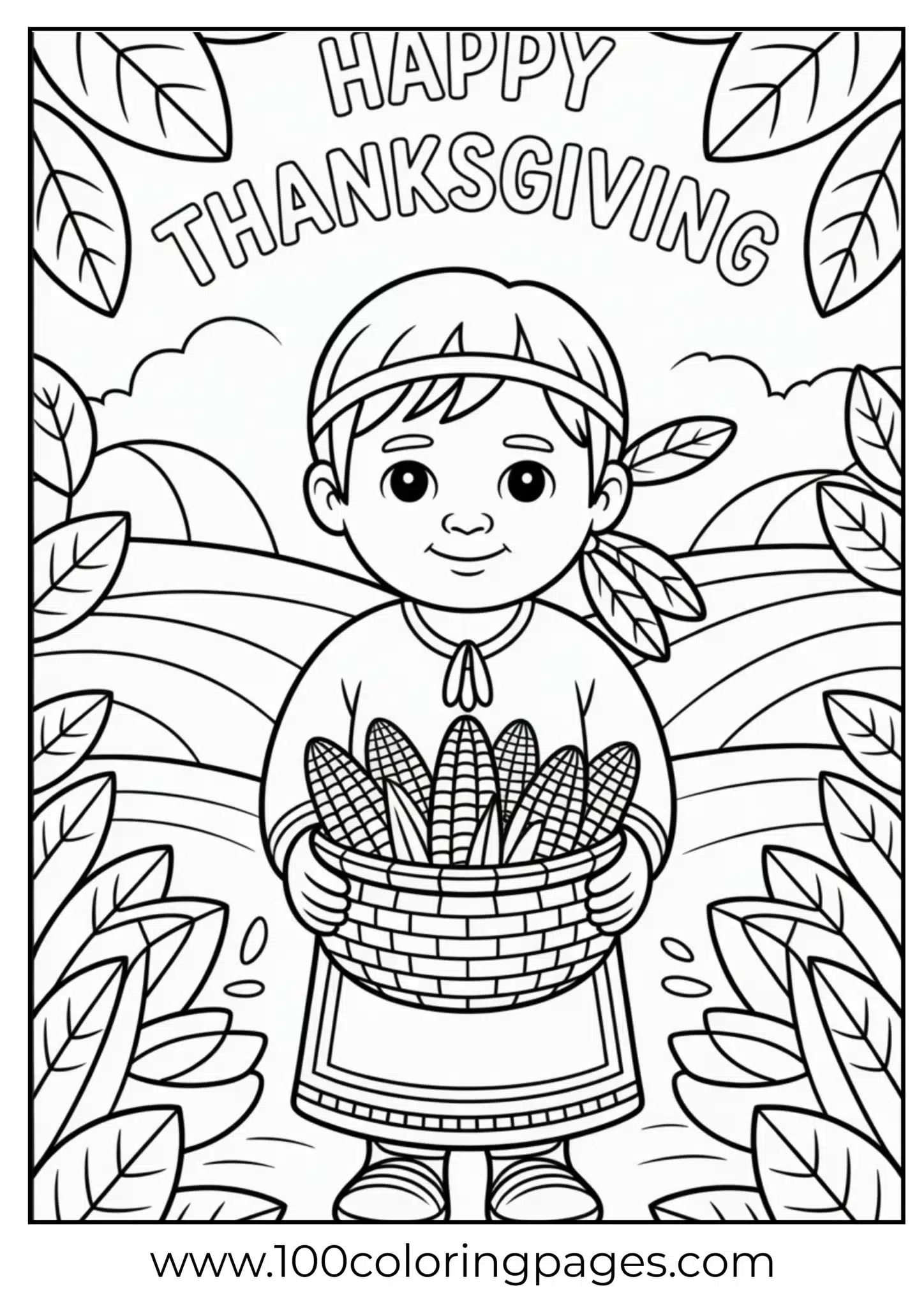 A child with corn basket on Thanksgiving