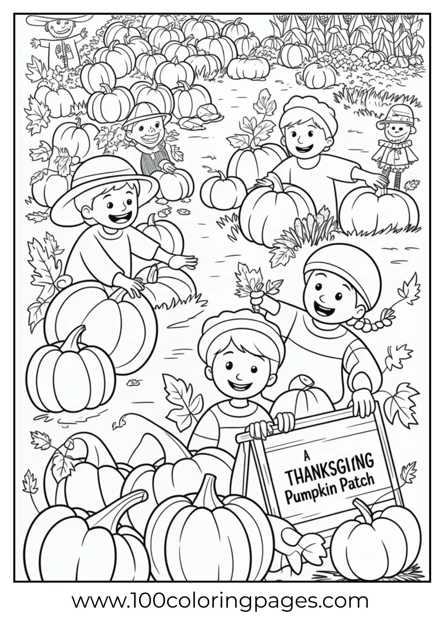 Kids in pumpkin patch at Thanksgiving