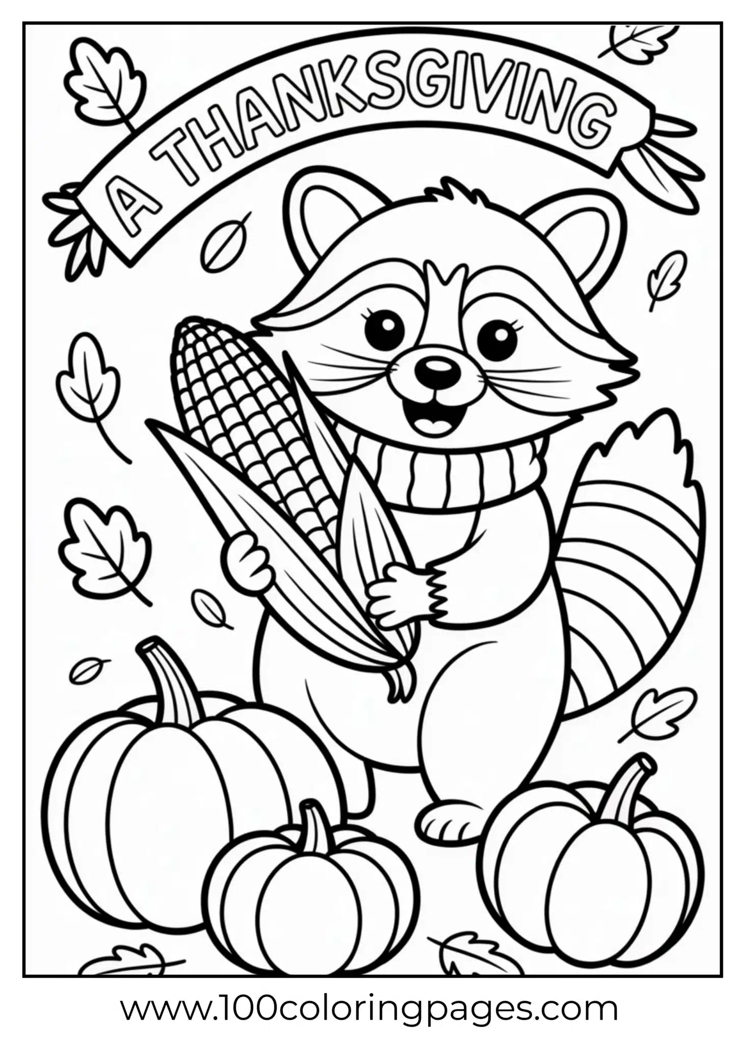A raccoon with corn on Thanksgiving