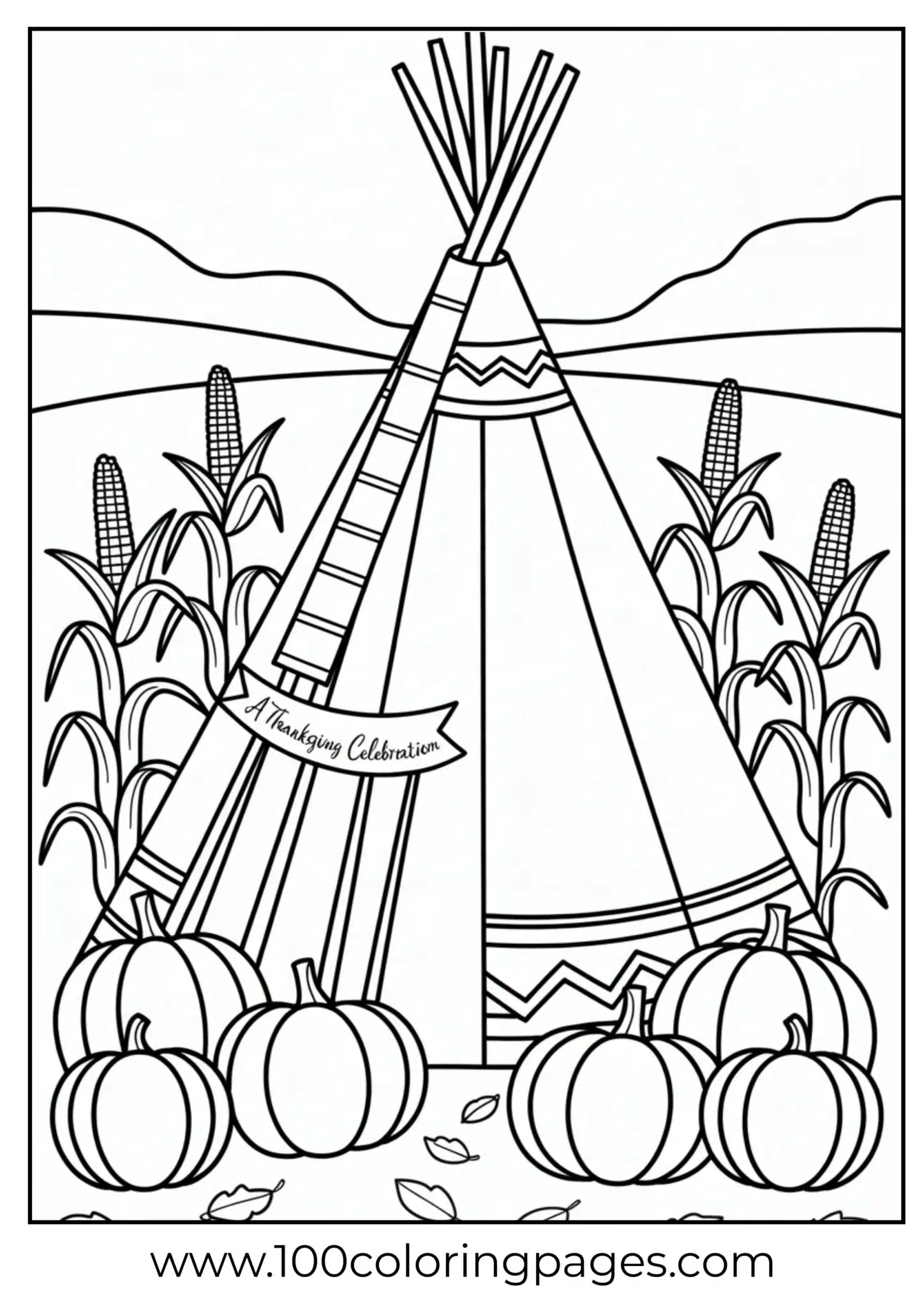 A tipi decorated with pumpkins on Thanksgiving