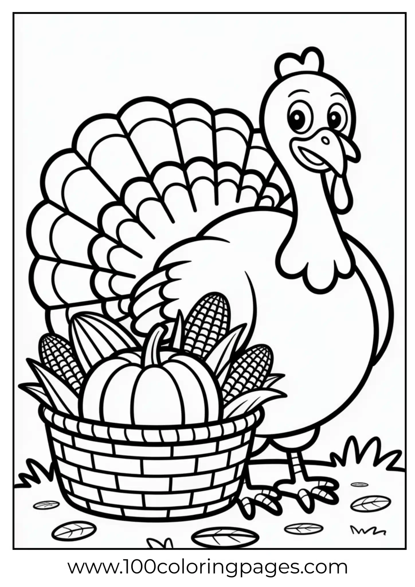 A turkey near harvest basket on Thanksgiving