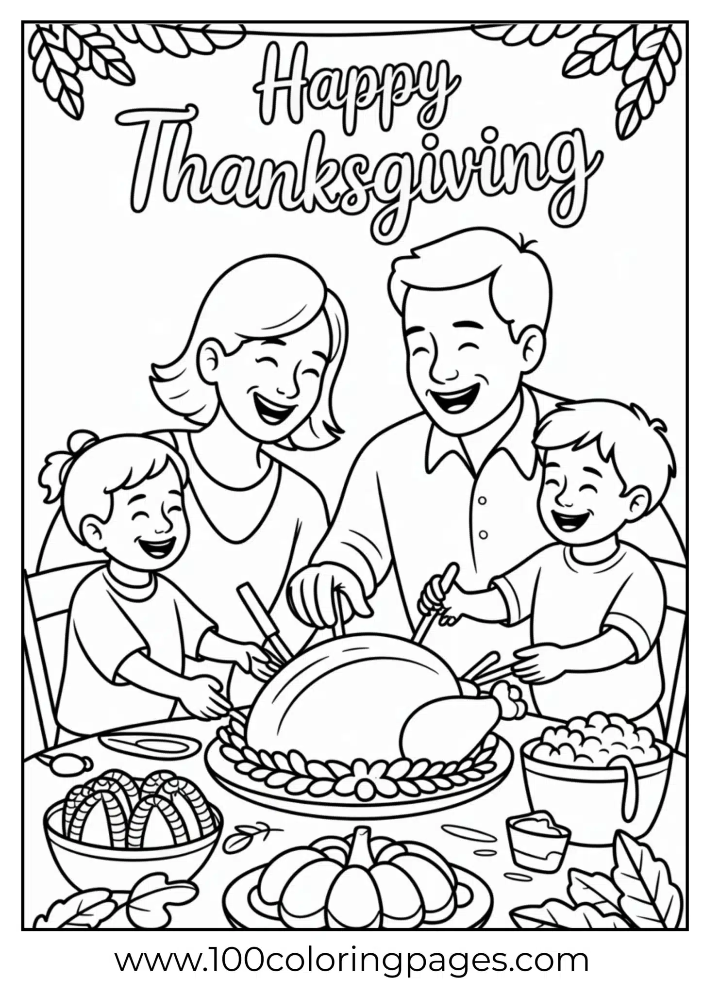 A family carving turkey on Thanksgiving